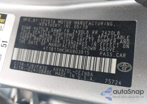2019 Toyota Camry Le из США, поврежденный, VIN 4T1B11HK3KU803815